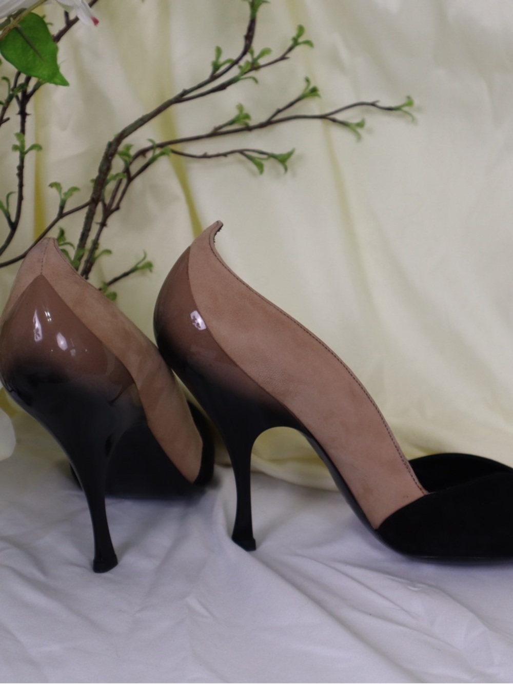 Miu Miu Nude and Black Suede & Patent Stiletto Pumps